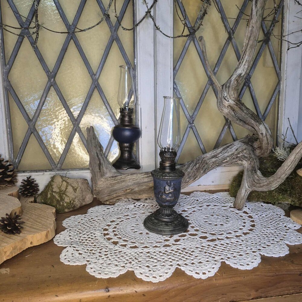 RAYFLAM 2 Mini Oil Lamps Blue Brass Bronze - Picture 3 of 13
